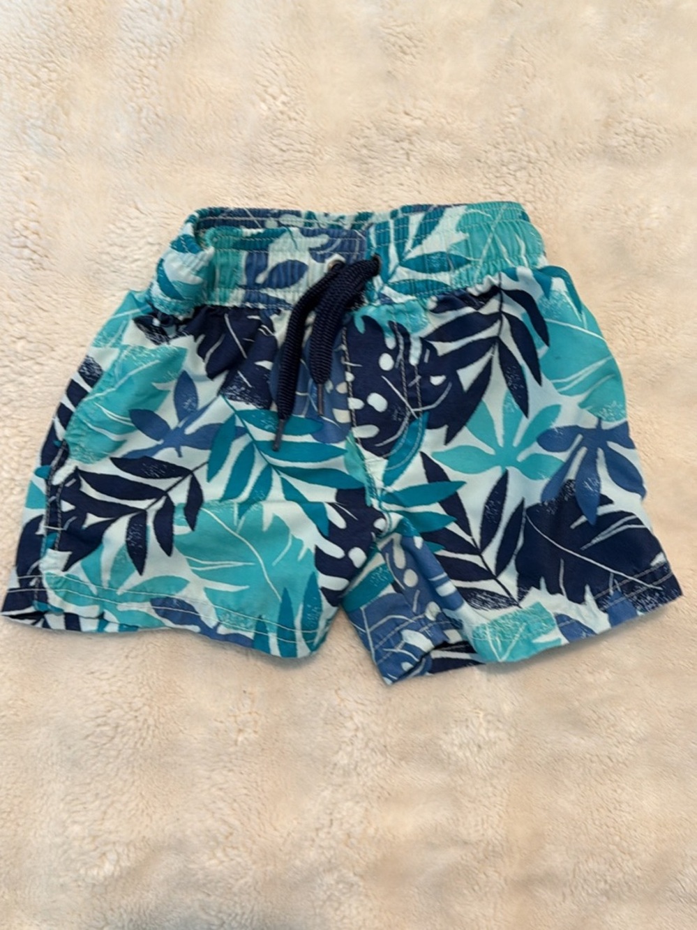 Boys Tropical Leaf Swim Trunks - Teal & Navy